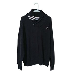 U.S. Polo Assn. Mens Black Shawl Collar Sweater XL 100% Cotton